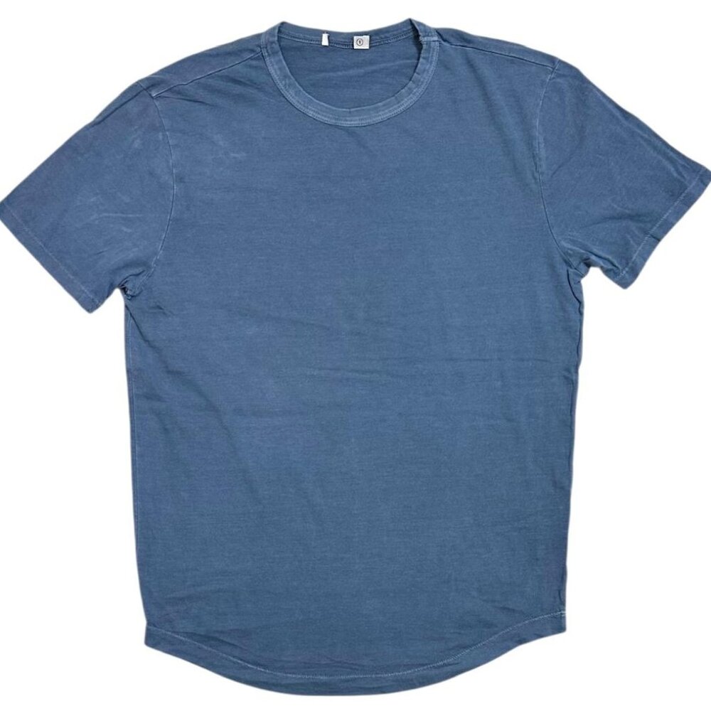 Buck Mason Men's Pima Cotton Curved Hem Crewneck Tee T-Shirt in Baltic Blue